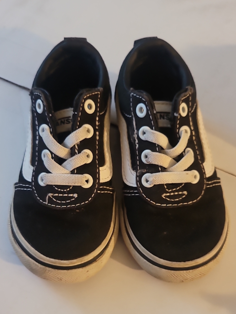 Kids Black and White Lace-Up Canvas Vans Sneakers